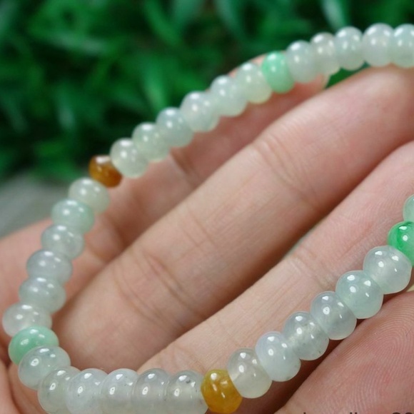 Certified Icy White+Green+Yellow 100% Natural A Jadeite jade Beads Bracelet 手链 - Picture 2 of 11